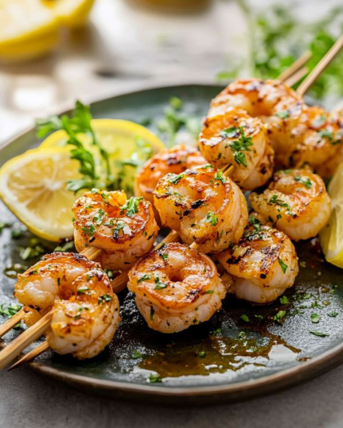 LEMON GARLIC SHRIMP SKEWERS