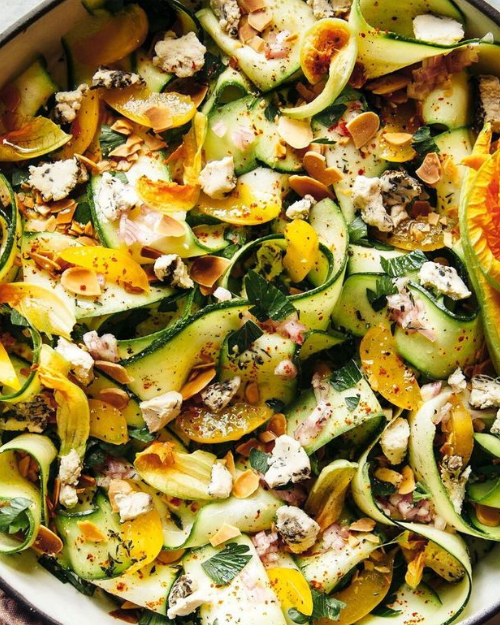 SHAVED ZUCCHINI SALAD WITH PLUMS, HERBS AND ALMONDS