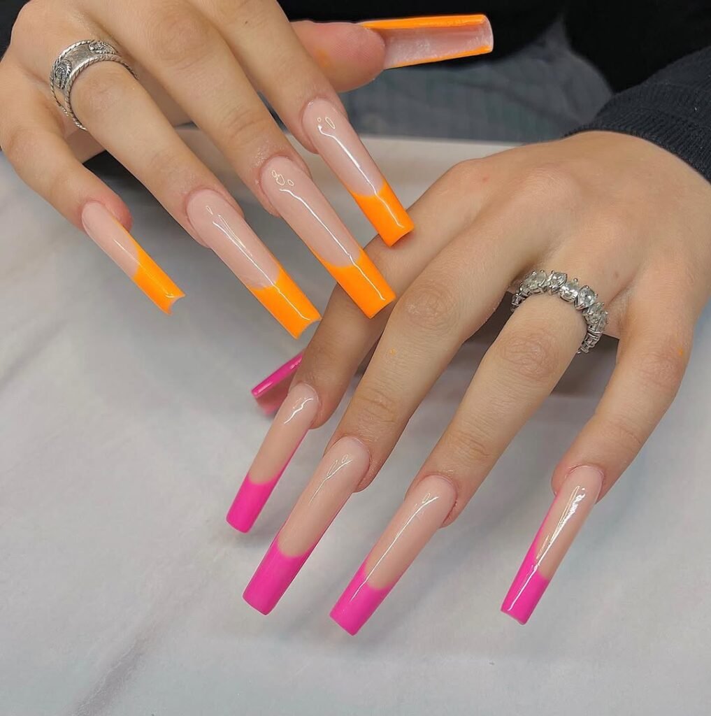 Neon French Tip Nails